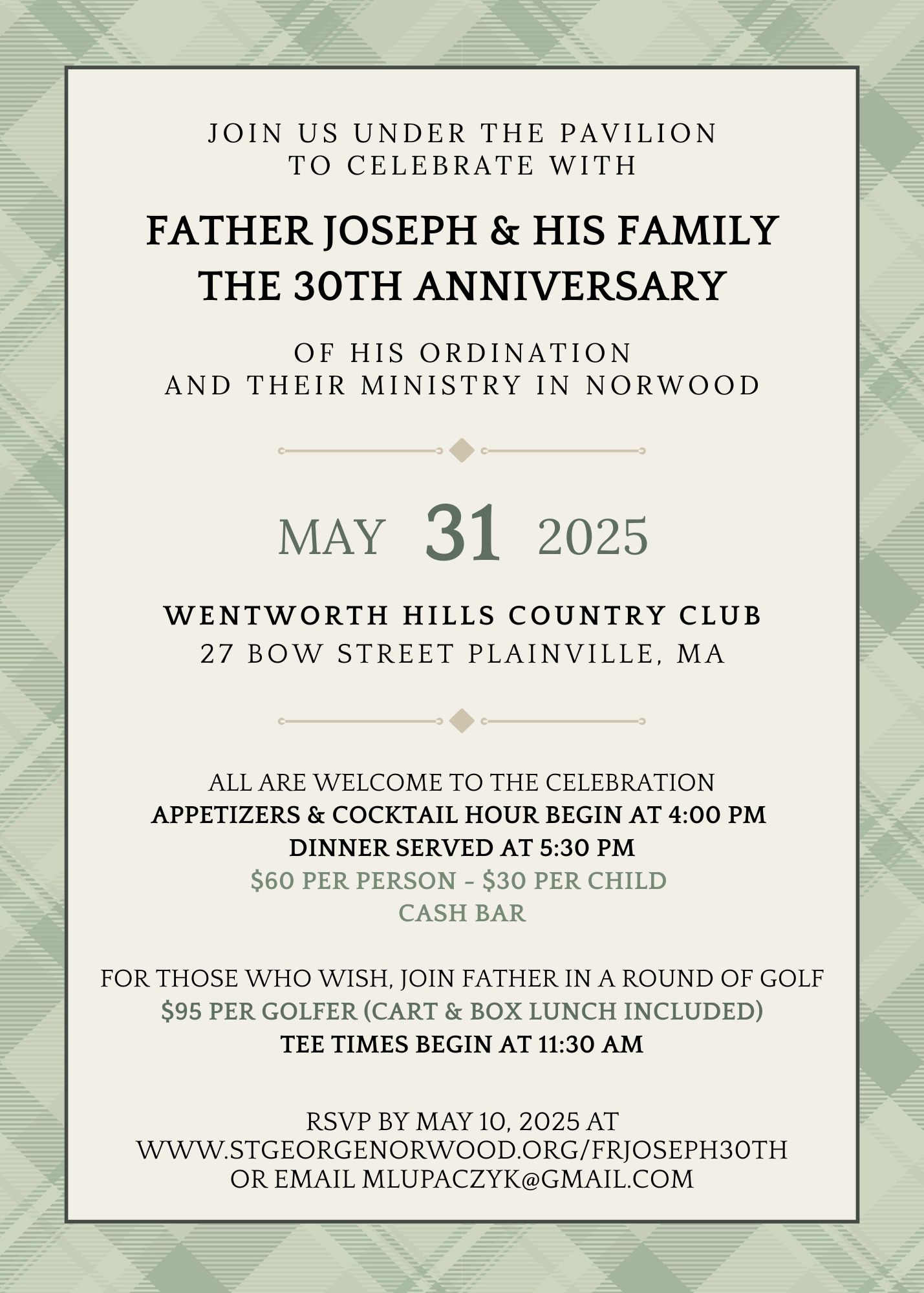 Fr. Joseph's 30th Anniversary Invitation